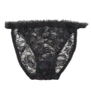 VTG Private Lives Women 10 Black Floral Flower Lace Sheer See Through Panty USA